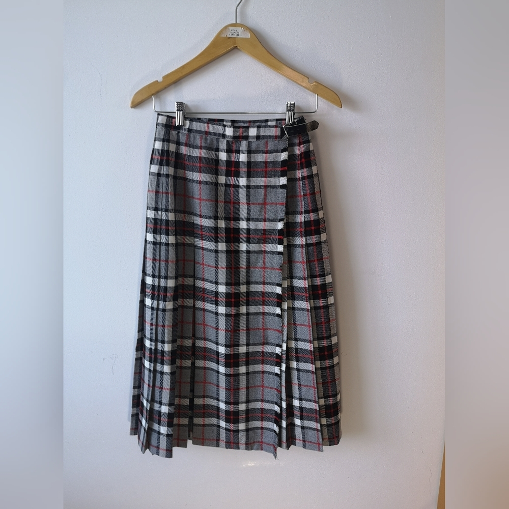 Plaid Midi/Maxi Skirt in Grey, Black & Red